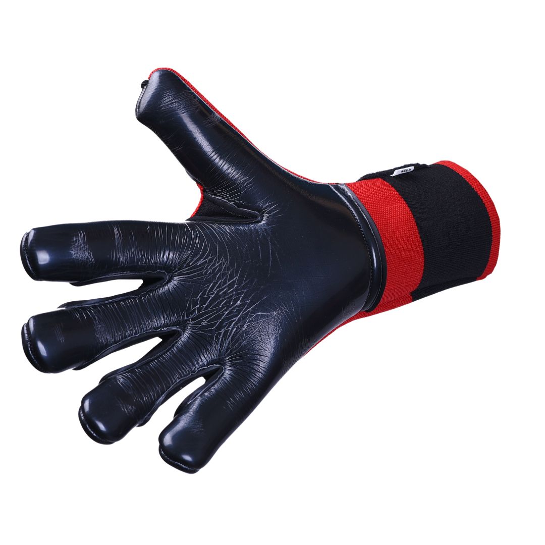 nexus-soccer-goalkeeper-gloves-size-10-front.jpg" - Alt text: "Nexus Soccer Goalkeeper Gloves Size 10, featuring 3D rubber punch zone and 4mm German latex in Red and Black color scheme