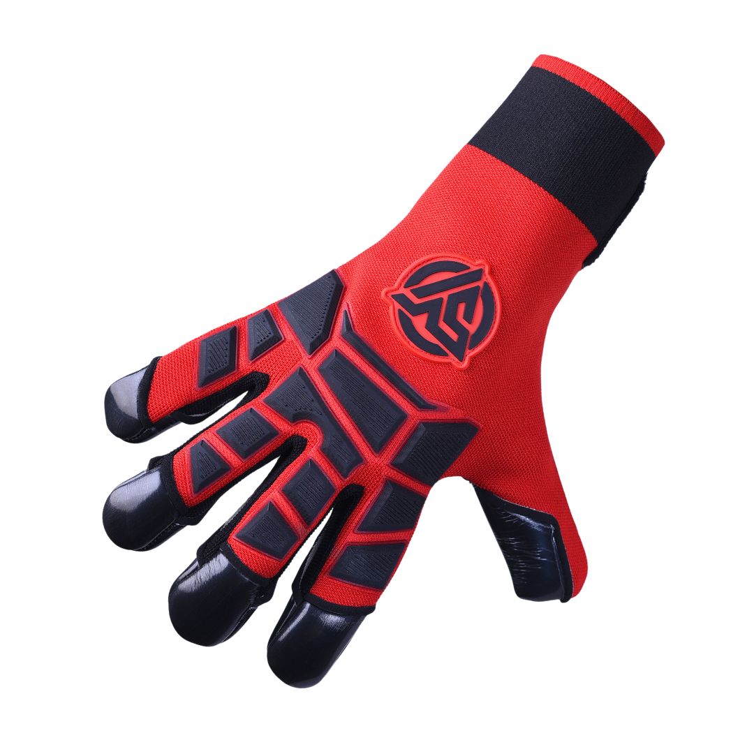 nexus-soccer-goalkeeper-gloves-size-10-front.jpg" - Alt text: "Nexus Soccer Goalkeeper Gloves Size 10, featuring 3D rubber punch zone and 4mm German latex in Red and Black color scheme